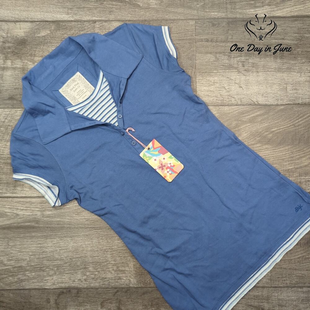 Duck Head Jeans Co Women's Polo Shirt Blue Striped Trim NWT Size M